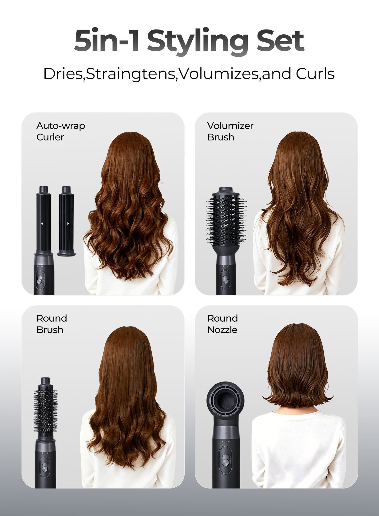 مجفف شعر ذو فرشاة 5 في 1، 1000 واط أيوني متعدد الو...